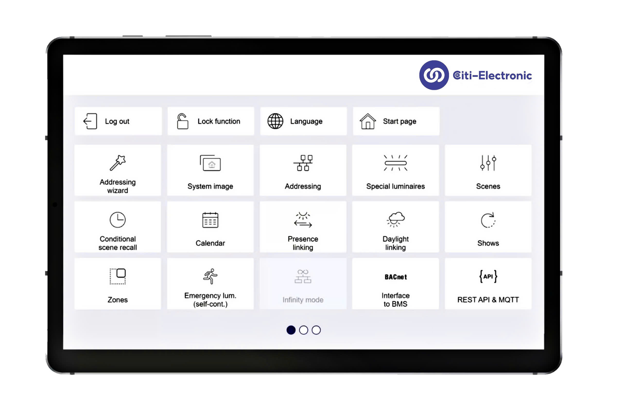 Web interface of sceneCOM evo for commissioning and maintenance of the lighting system